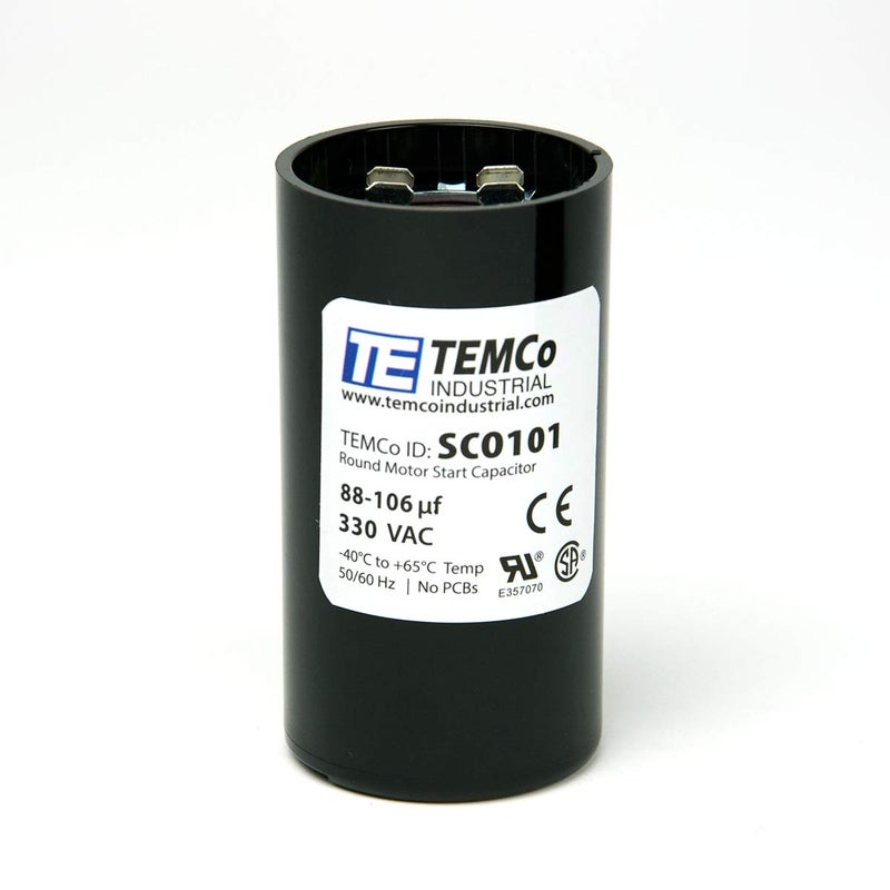 TEMCo Industrial TEMCo 88-106 uF MFD CD60 Start Capacitor 330V AC Round | 50/60 Hz Motor Start Capacitor for HVAC, Compressor, Pump - Image 2